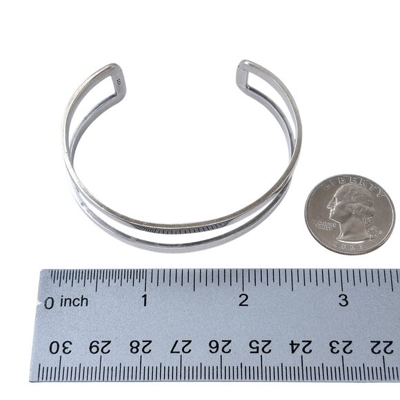 Estate Sterling Silver 925 Double Bar Open Cuff Bracelet 6.75" - Picture 10 of 11